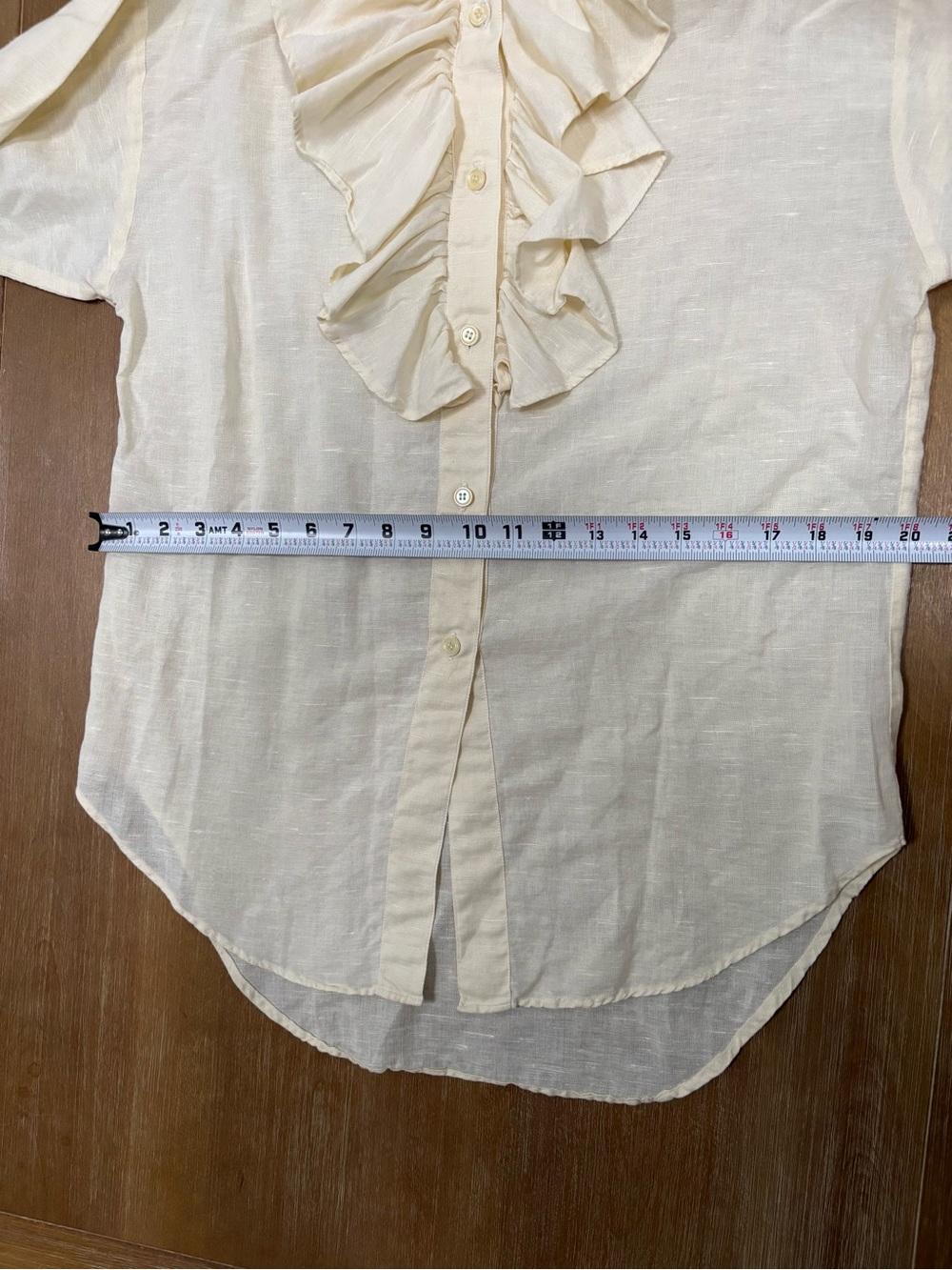 Pale Yellow Ruffle Front Button-Down Blouse - Picture 7 of 8